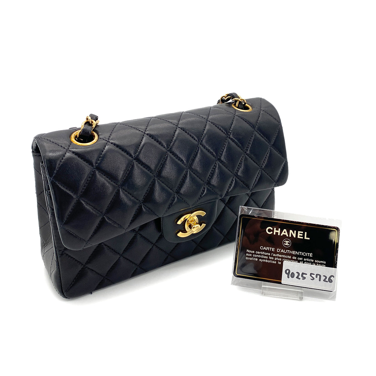 CHANEL VINTAGE CLASSIC FLAP SMALL CHAIN SHOULDER BAG BLACK LAMB SKIN 90255726