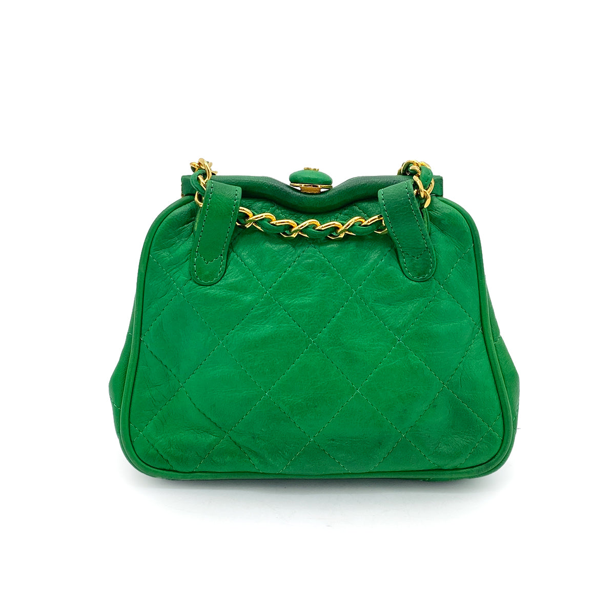 CHANEL VINTAGE MINI FRINGE CHAIN WAIST BAG GREEN LAMB SKIN 90257275