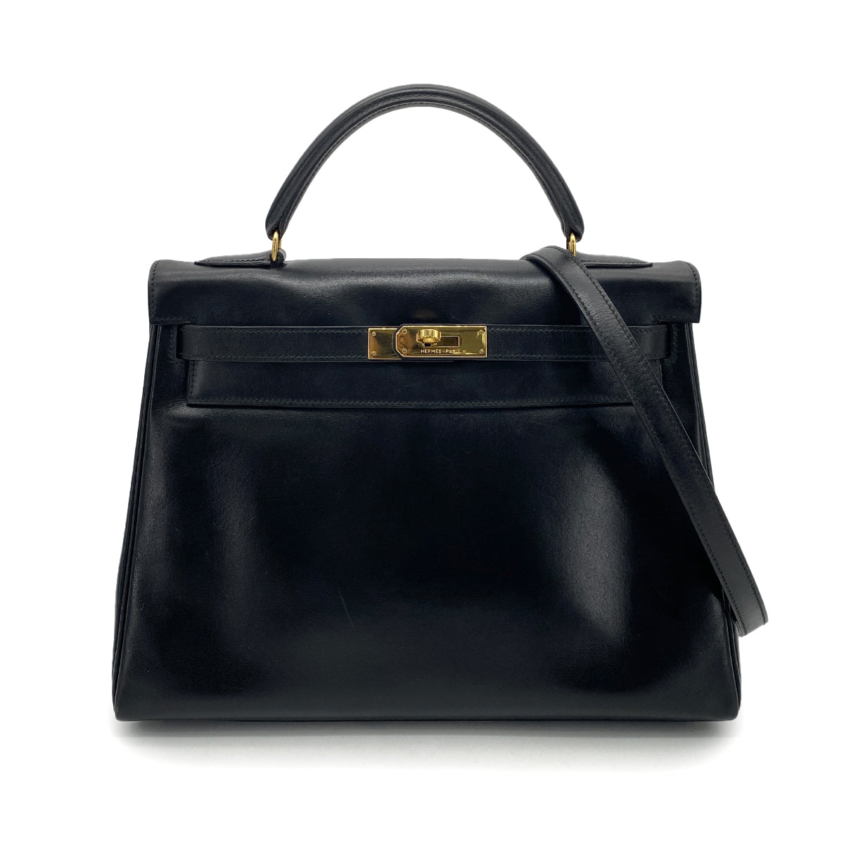 HERMES KELLY 32 RETOURNE BLACK BOXCALF HAND SHOULDER BAG 〇V GHW 90255764