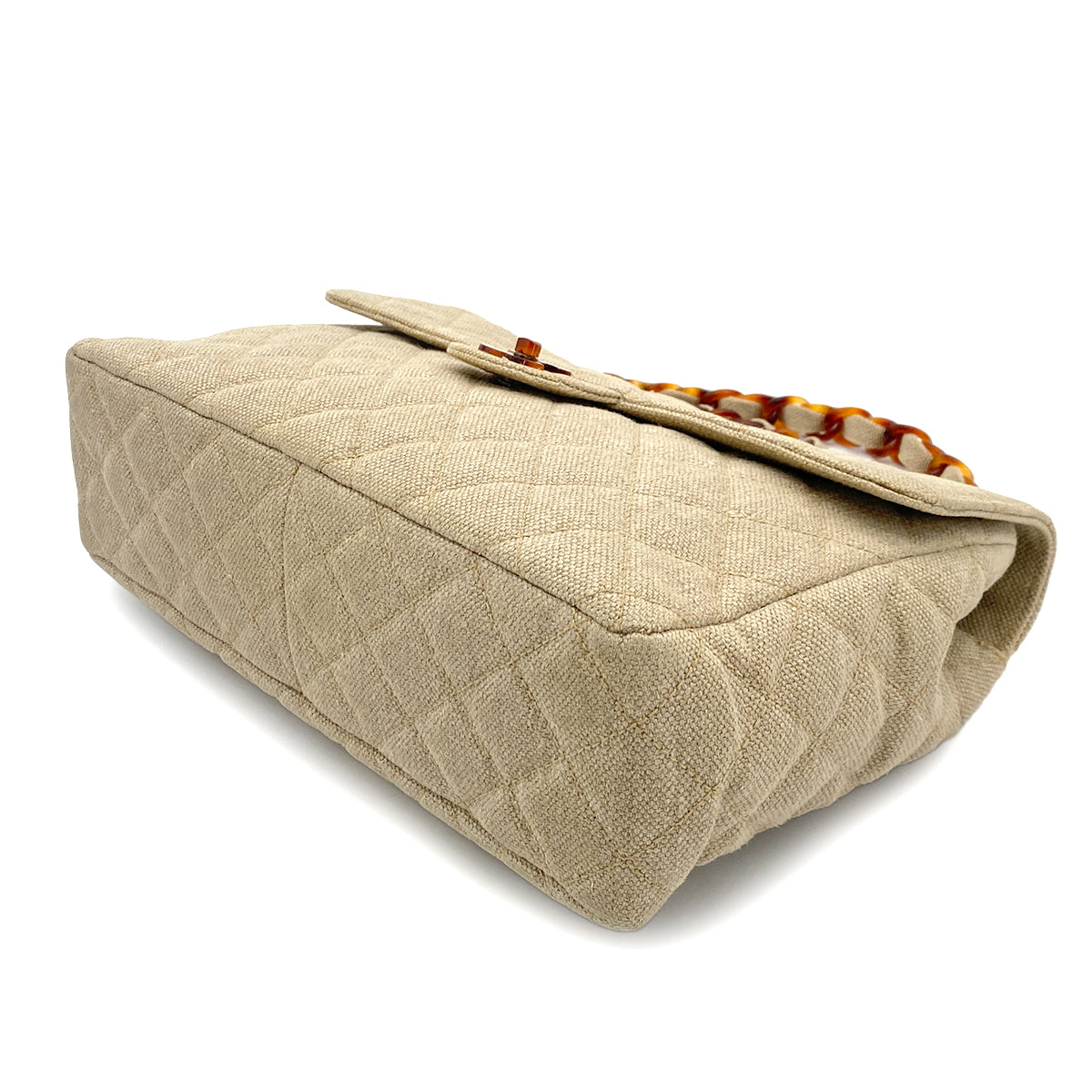 CHANEL VINTAGE TORTOISESHELL CHAIN SHOULDER BAG BEIGE CANVAS  90255783