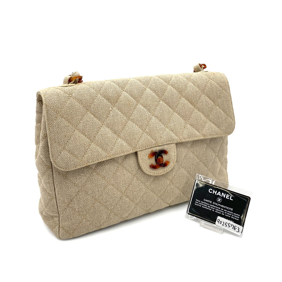 CHANEL VINTAGE TORTOISESHELL CHAIN SHOULDER BAG BEIGE CANVAS  90255783