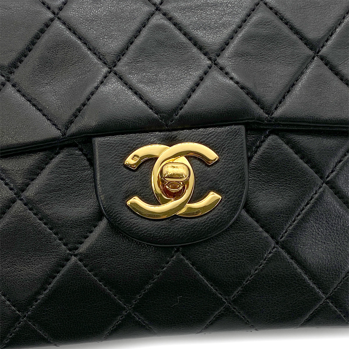 CHANEL VINTAGE MINI SQUARE 17 CHAIN SHOULDER BAG BLACK LAMB SKIN 90255867
