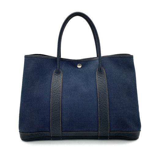 HERMES GARDEN PARTY PM NAVY BLACK TOILE H TOTE BAG □P 90255868