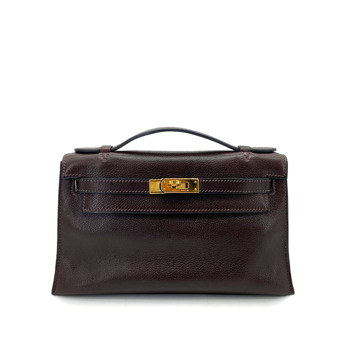 HERMES POCHETTE KELLY SELLIER BROWN TYPE EVER GRAIN HAND BAG □I GHW 90255913