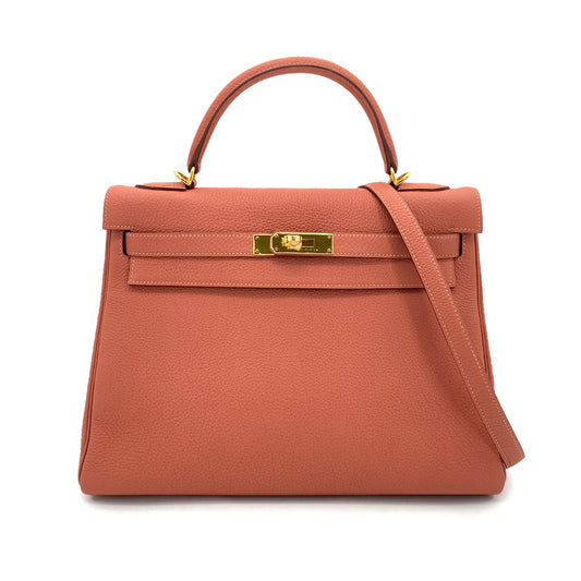 HERMES KELLY 32 RETOURNE ROSY TOGO HAND SHOULDER BAG □Q GHW 90255920