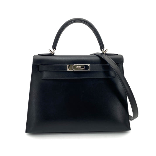 HERMES KELLY 28 SELLIER BLACK BOXCALF HAND SHOULDER BAG □G SHW 90255925