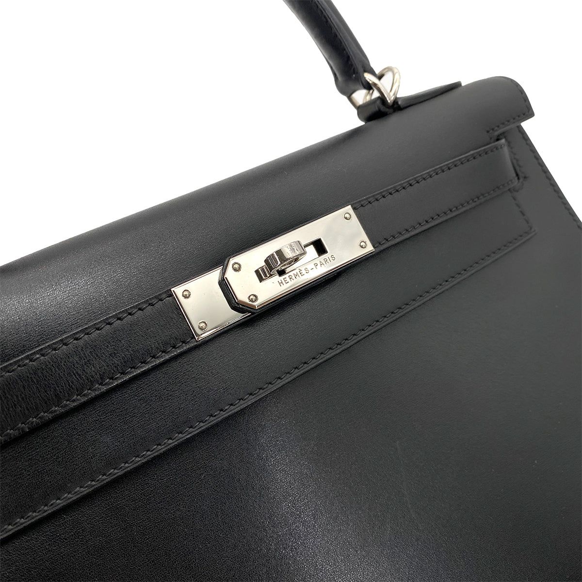 HERMES KELLY 28 SELLIER BLACK BOXCALF HAND SHOULDER BAG □G SHW 90255925