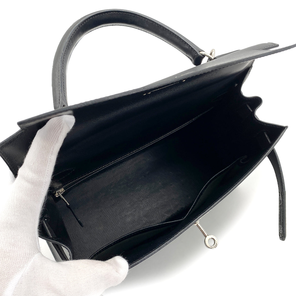 HERMES KELLY 28 SELLIER BLACK BOXCALF HAND SHOULDER BAG □G SHW 90255925