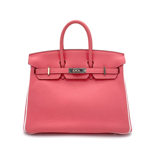 HERMES BIRKIN 25 ROSE LIPSTICK WHITE TAURILLON CLEMENCE HAND BAG D SHW SPO 90255927