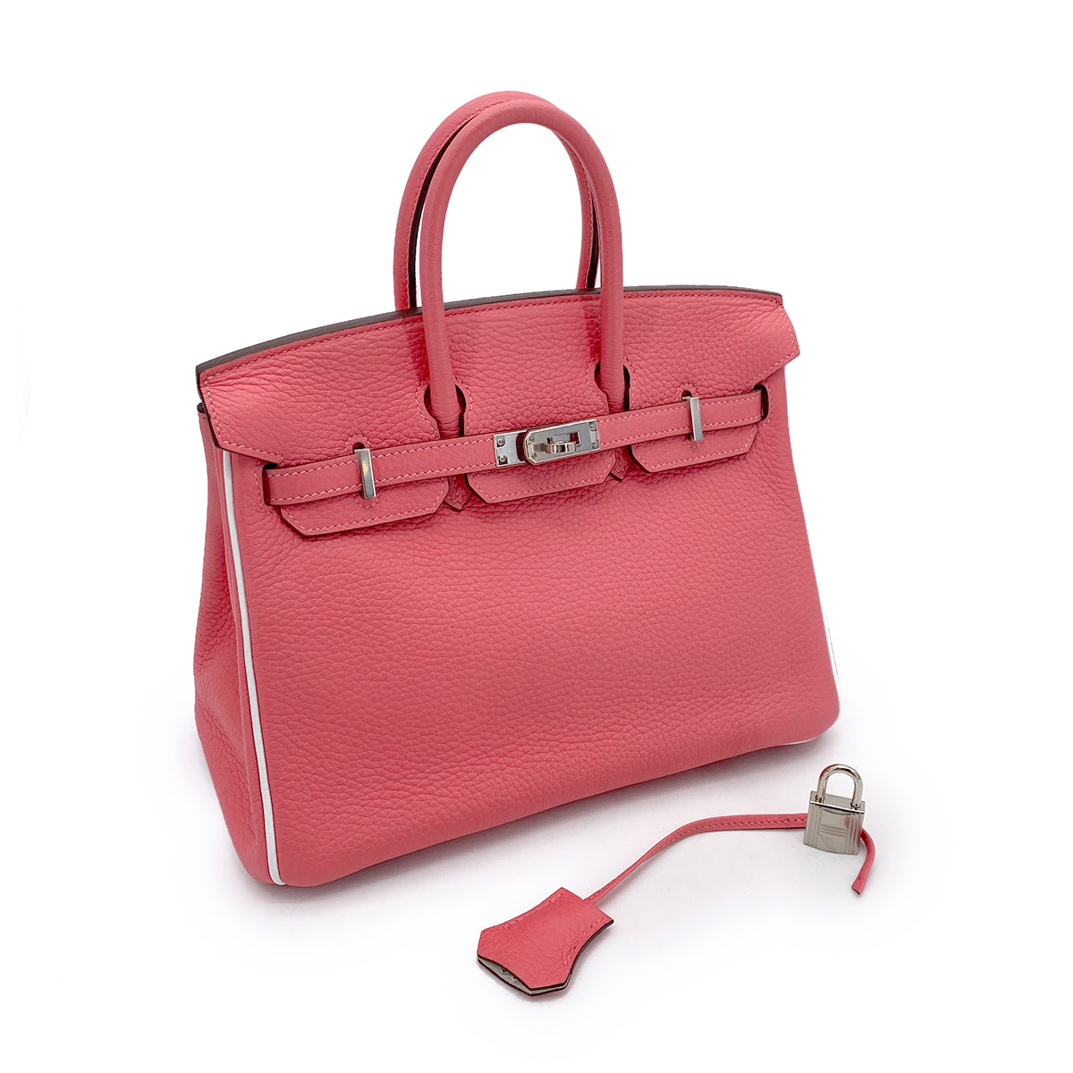 HERMES BIRKIN 25 ROSE LIPSTICK WHITE TAURILLON CLEMENCE HAND BAG D SHW SPO 90255927