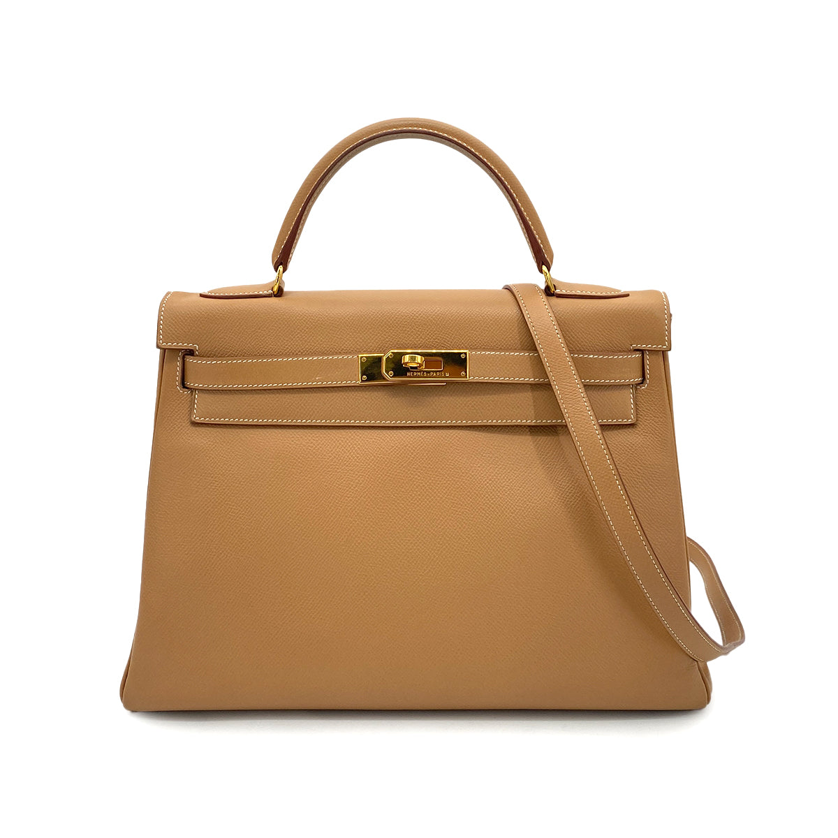 HERMES KELLY 32 RETOURNE NATURAL COUCHEVEL HAND SHOULDER BAG □A 90255928