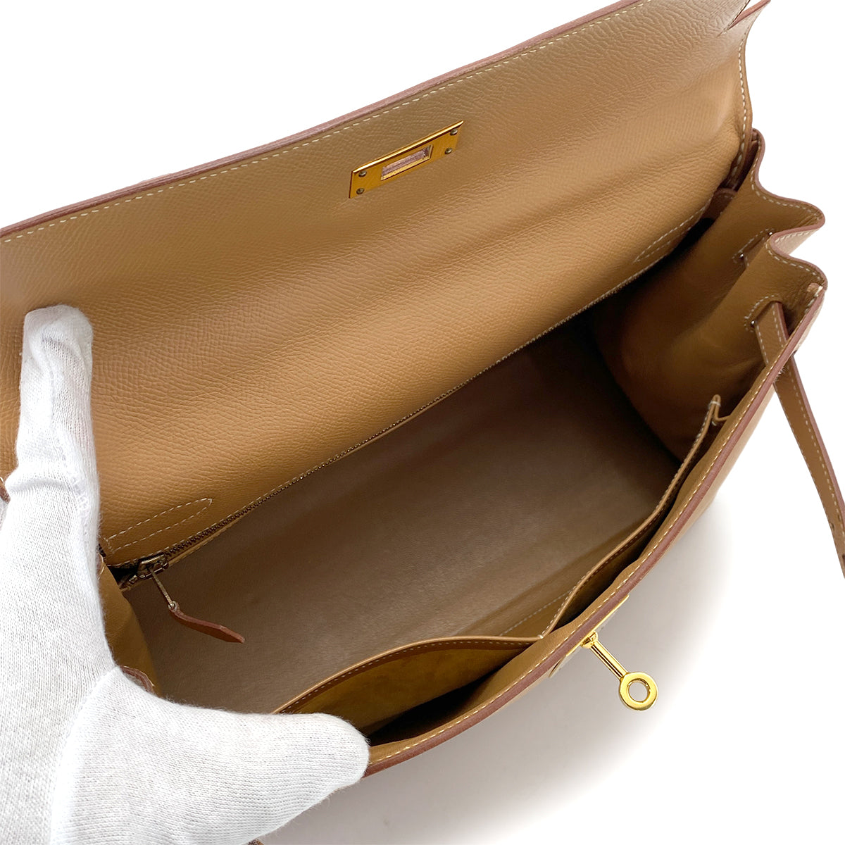 HERMES KELLY 32 RETOURNE NATURAL COUCHEVEL HAND SHOULDER BAG □A 90255928