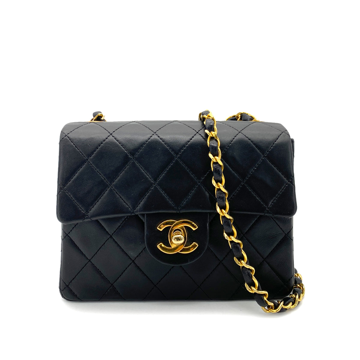 CHANEL VINTAGE MINI SQUARE 17 CHAIN SHOULDER BAG BLACK LAMB SKIN 90255930