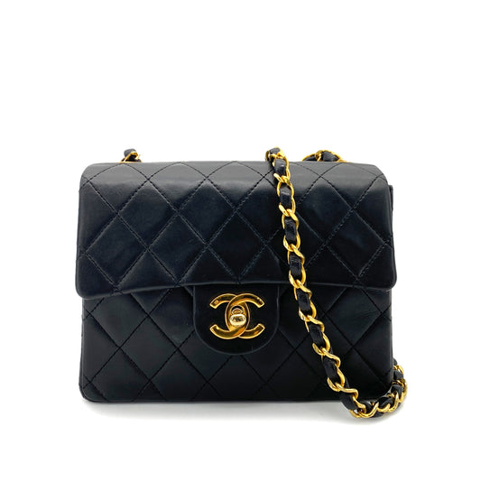 CHANEL VINTAGE MINI SQUARE 17 CHAIN SHOULDER BAG BLACK LAMB SKIN 90255930