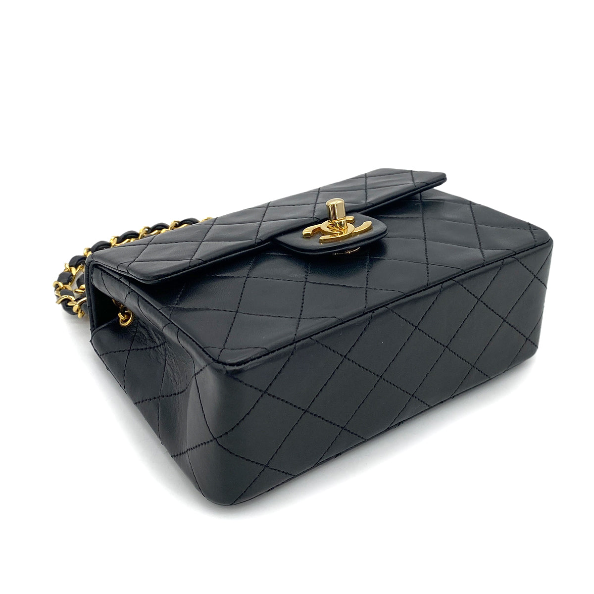 CHANEL VINTAGE MINI SQUARE 17 CHAIN SHOULDER BAG BLACK LAMB SKIN 90255930