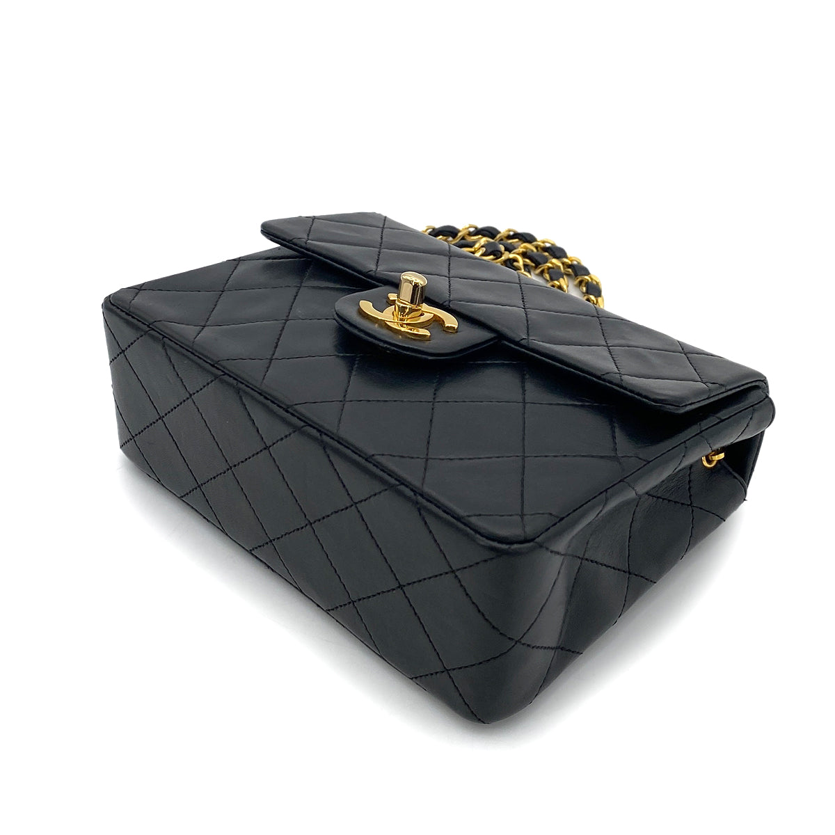 CHANEL VINTAGE MINI SQUARE 17 CHAIN SHOULDER BAG BLACK LAMB SKIN 90255930