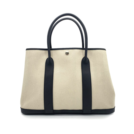 HERMES GARDEN PARTY 36 PM BLACK TOILE CHEVRON TOTE BAG T 90255932