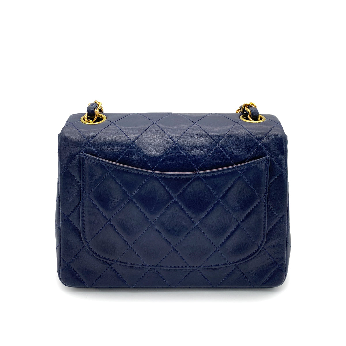 CHANEL VINTAGE MINI SQUARE 17 CHAIN SHOULDER BAG NAVY LAMB SKIN 90255940