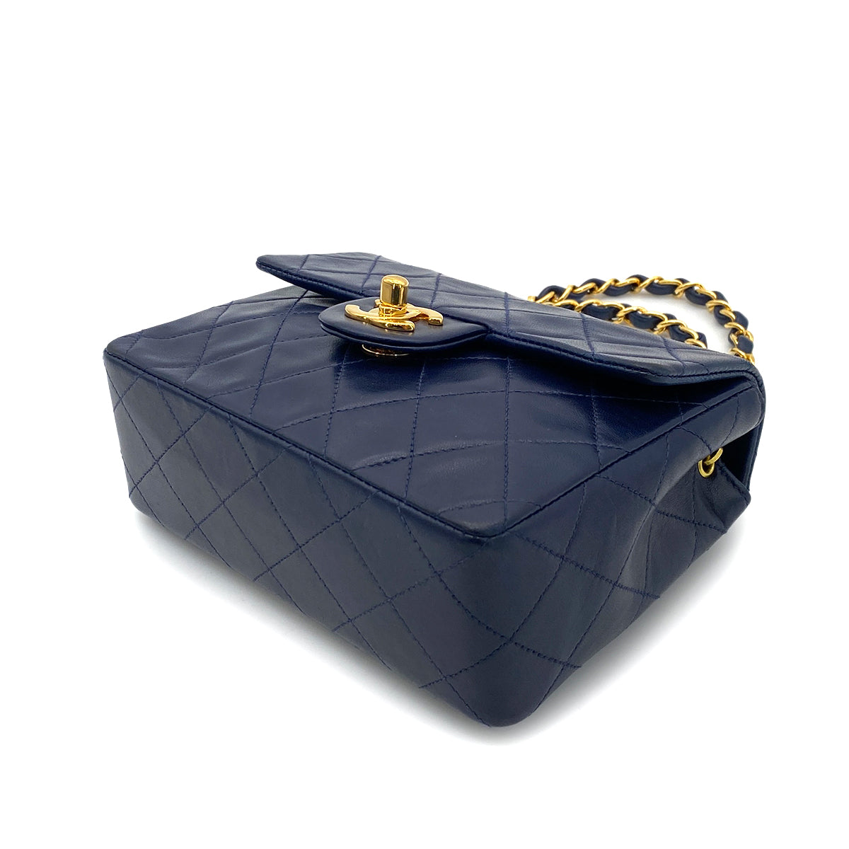 CHANEL VINTAGE MINI SQUARE 17 CHAIN SHOULDER BAG NAVY LAMB SKIN 90255940