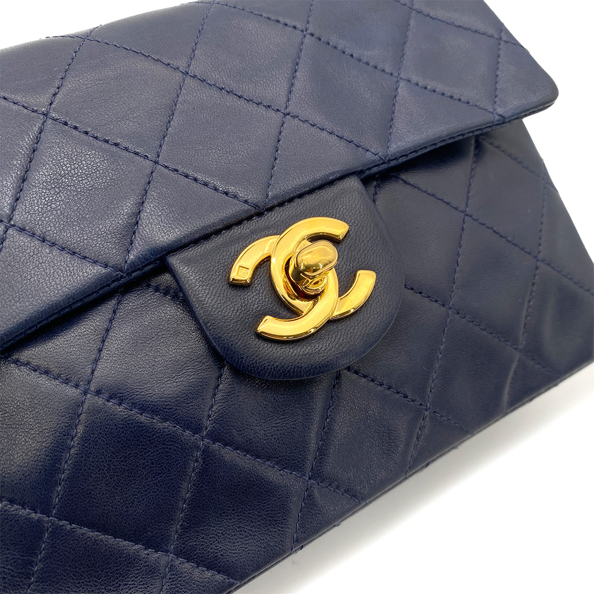 CHANEL VINTAGE MINI SQUARE 17 CHAIN SHOULDER BAG NAVY LAMB SKIN 90255940