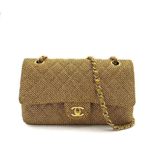 CHANEL VINTAGE CLASSIC FLAP MEDIUM CHAIN SHOULDER BAG TWEED GOLD 90255951