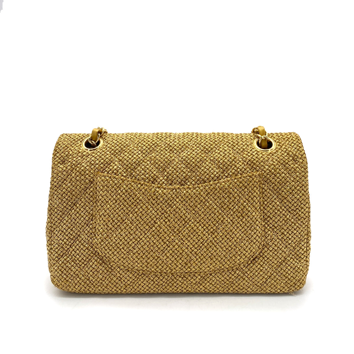 CHANEL VINTAGE CLASSIC FLAP MEDIUM CHAIN SHOULDER BAG TWEED GOLD 90255951