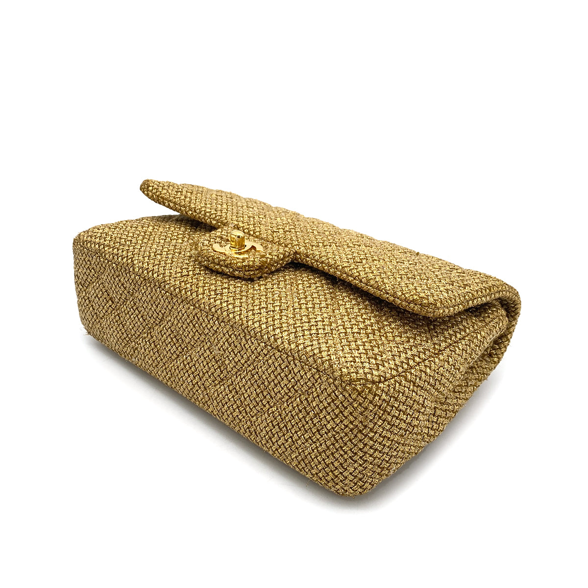 CHANEL VINTAGE CLASSIC FLAP MEDIUM CHAIN SHOULDER BAG TWEED GOLD 90255951