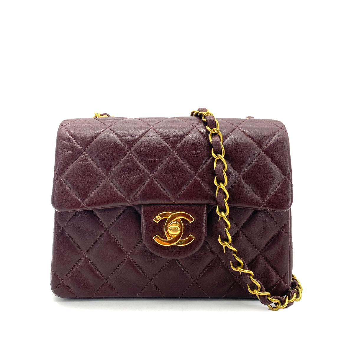 CHANEL VINTAGE MINI SQUARE 17 CHAIN SHOULDER BAG BORDEAUX LAMB SKIN 90255954