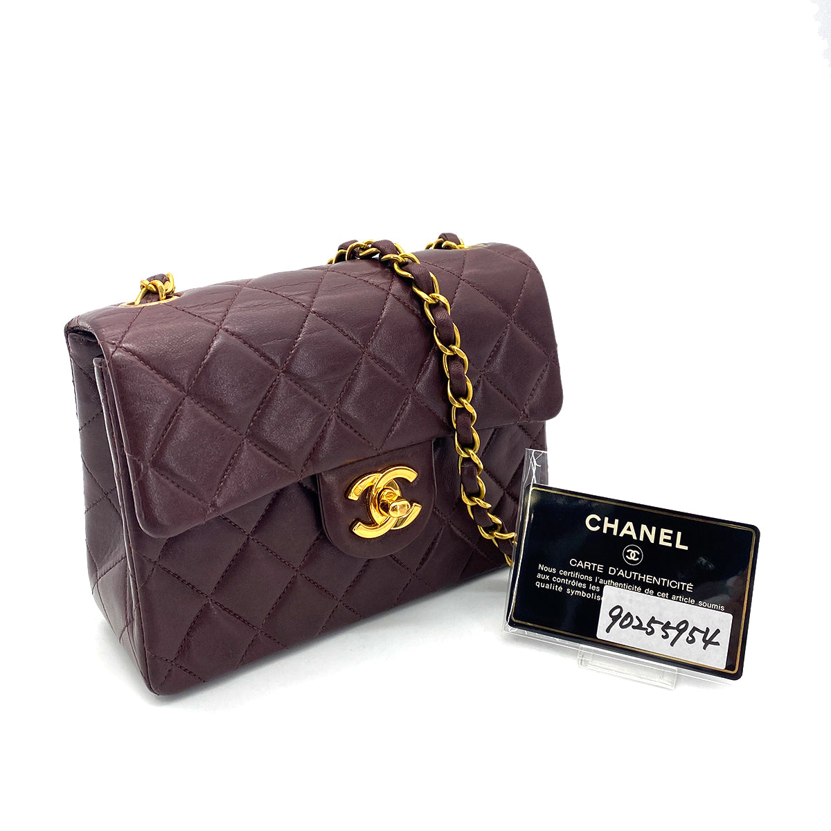 CHANEL VINTAGE MINI SQUARE 17 CHAIN SHOULDER BAG BORDEAUX LAMB SKIN 90255954