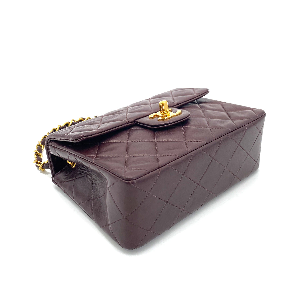 CHANEL VINTAGE MINI SQUARE 17 CHAIN SHOULDER BAG BORDEAUX LAMB SKIN 90255954