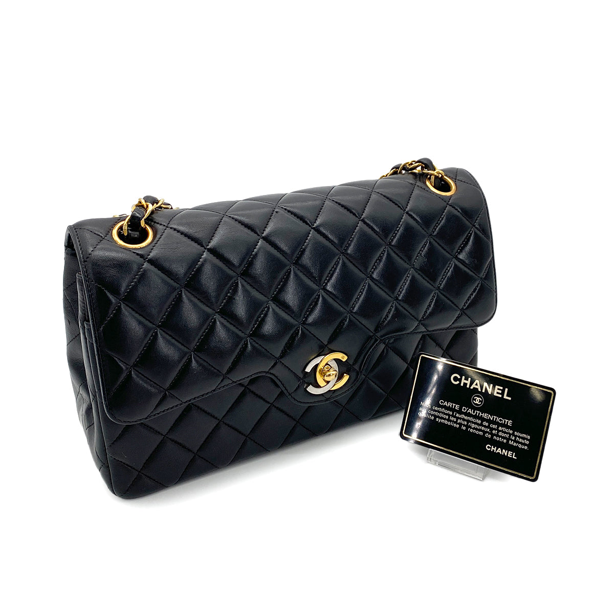 CHANEL VINTAGE PARIS LIMITED MATELASSE CHAIN SHOULDER BAG BLACK LAMB SKIN 90255955