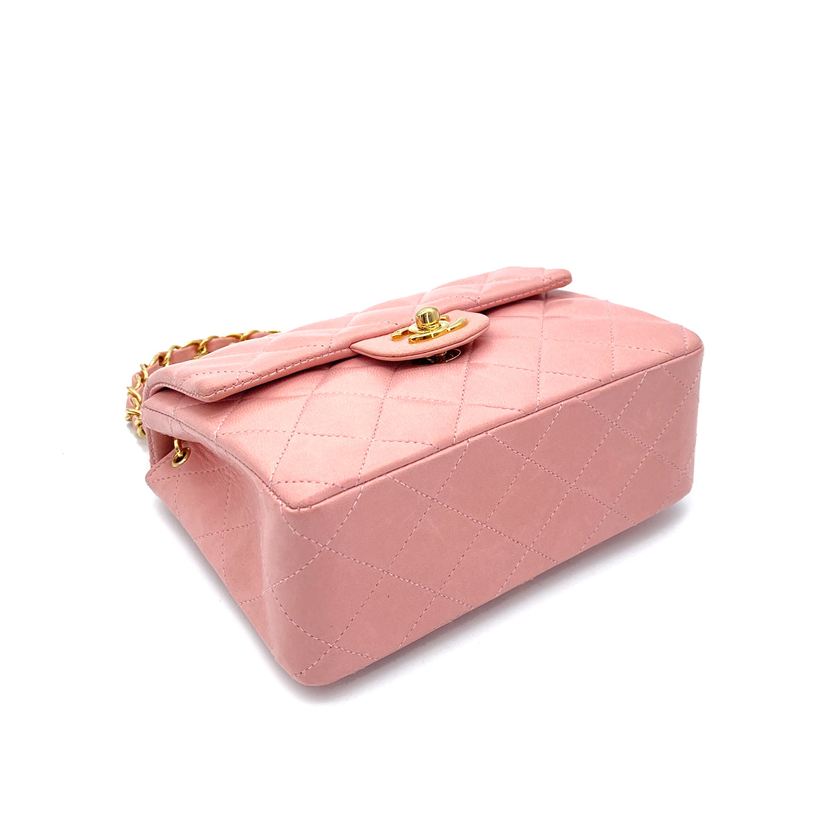 CHANEL VINTAGE MINI SQUARE 17 CHAIN SHOULDER BAG SAKURA PINK LAMB SKIN 90255963