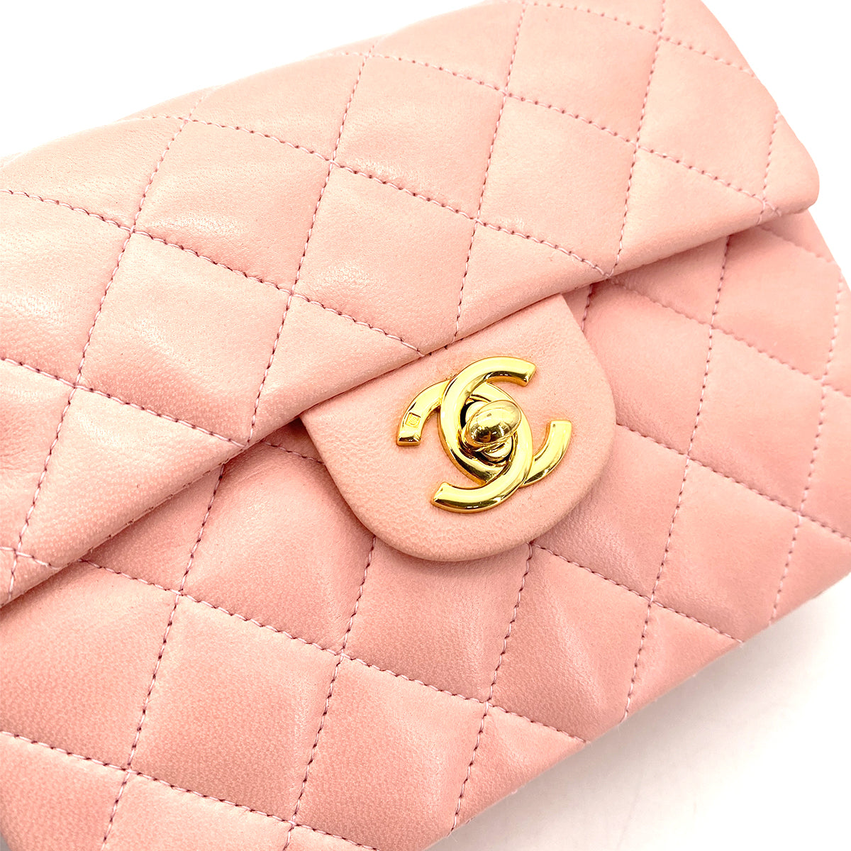 CHANEL VINTAGE MINI SQUARE 17 CHAIN SHOULDER BAG SAKURA PINK LAMB SKIN 90255963