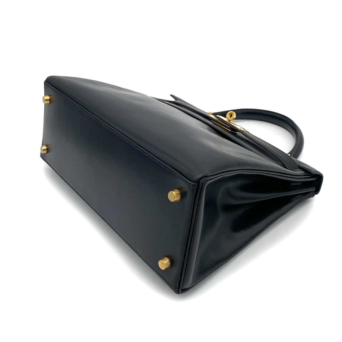 HERMES KELLY 28 RETOURNE BLACK BOXCALF HAND SHOULDER BAG 〇X GHW 90256414