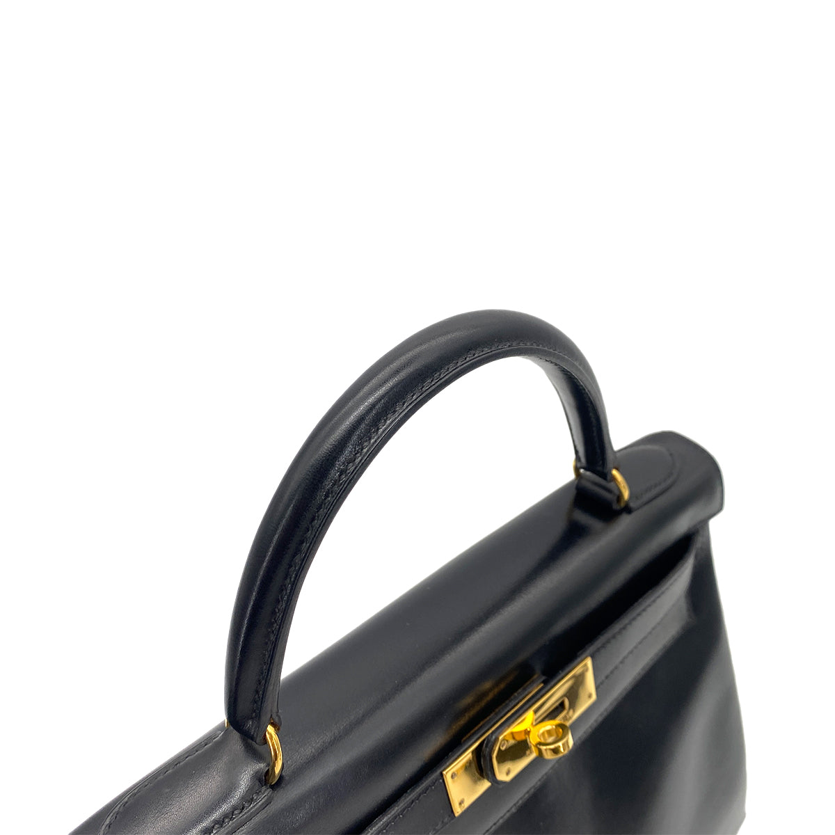HERMES KELLY 28 RETOURNE BLACK BOXCALF HAND SHOULDER BAG 〇X GHW 90256414