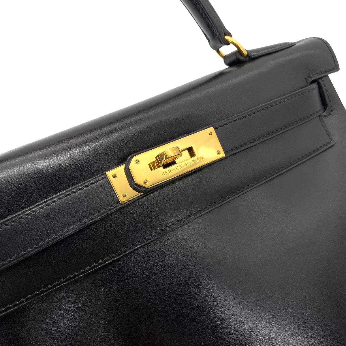 HERMES KELLY 28 RETOURNE BLACK BOXCALF HAND SHOULDER BAG 〇X GHW 90256414