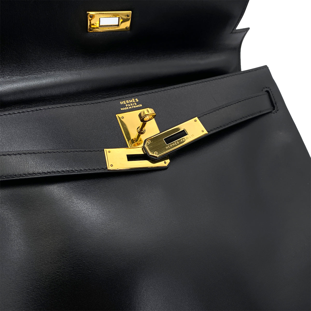 HERMES KELLY 32 RETOURNE BLACK BOXCALF HAND SHOULDER BAG 〇Y GHW 90256419