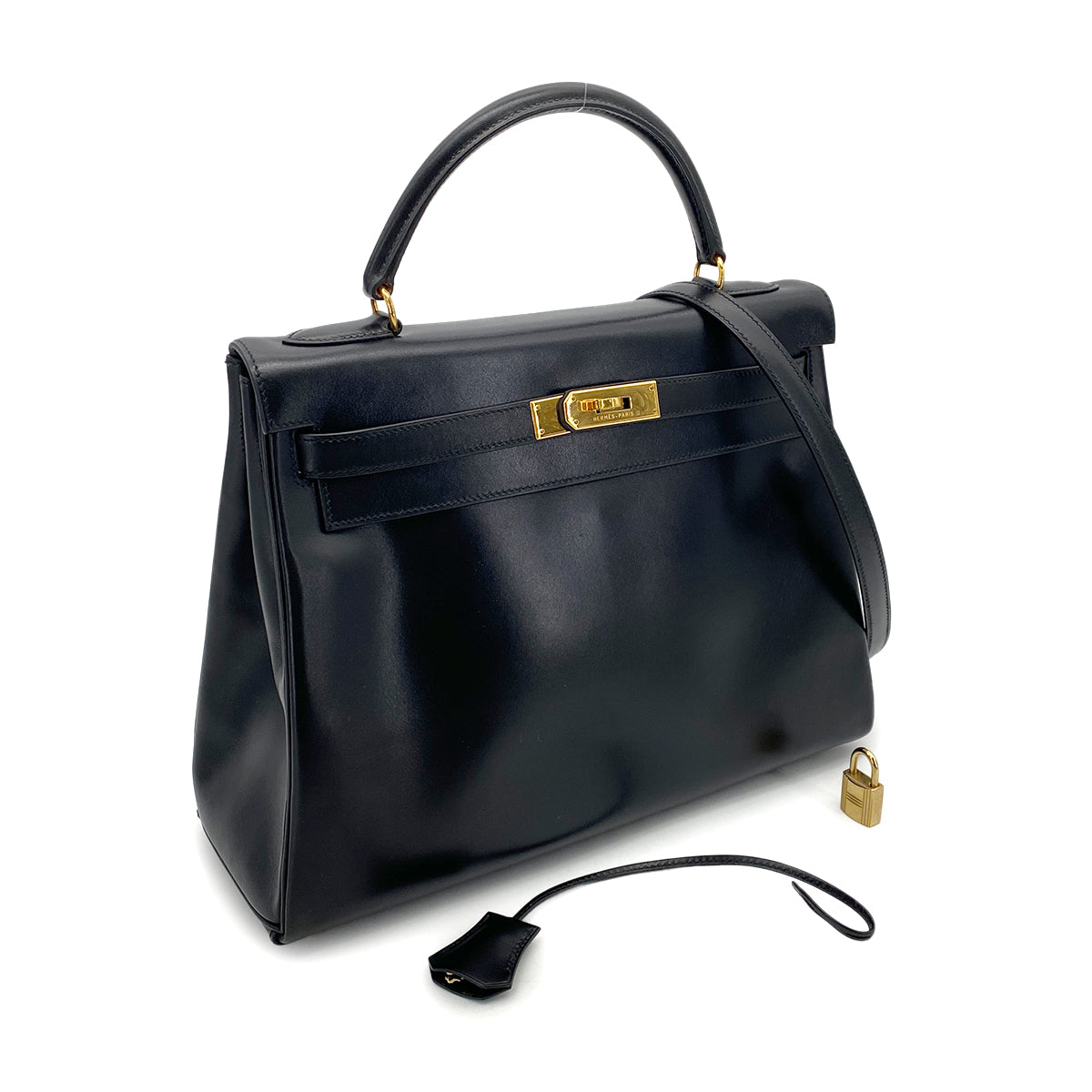 HERMES KELLY 32 RETOURNE BLACK BOXCALF HAND SHOULDER BAG 〇Y GHW 90256419