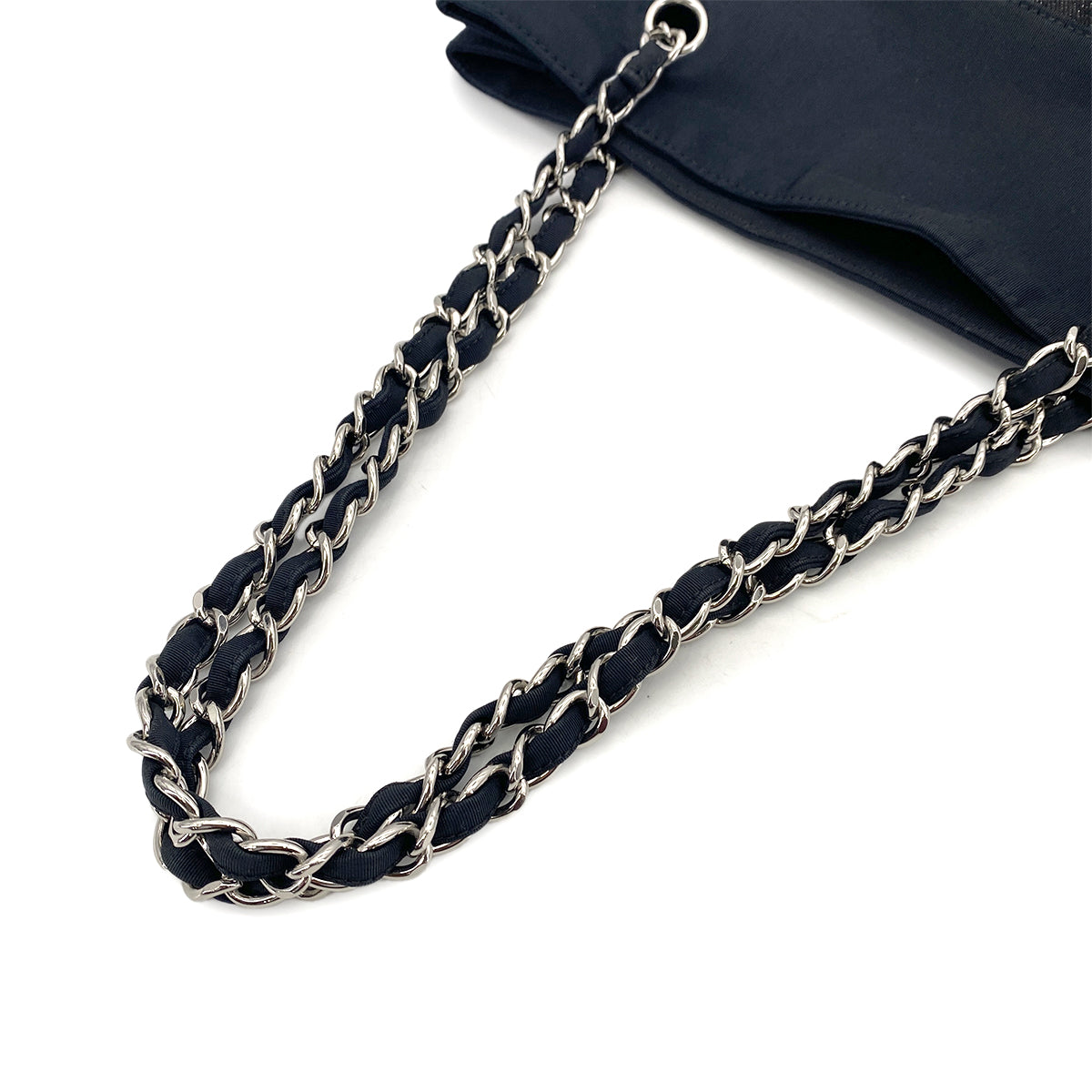 CHANEL VINTAGE CHAIN TOTE BAG BLACK CANVAS 90256433