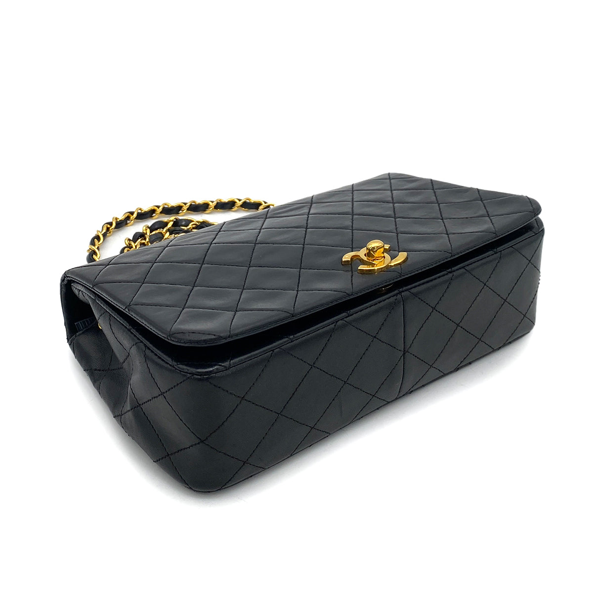 CHANEL VINTAGE FULL FLAP CHAIN SHOULDER BAG BLACK LAMB SKIN 90256453