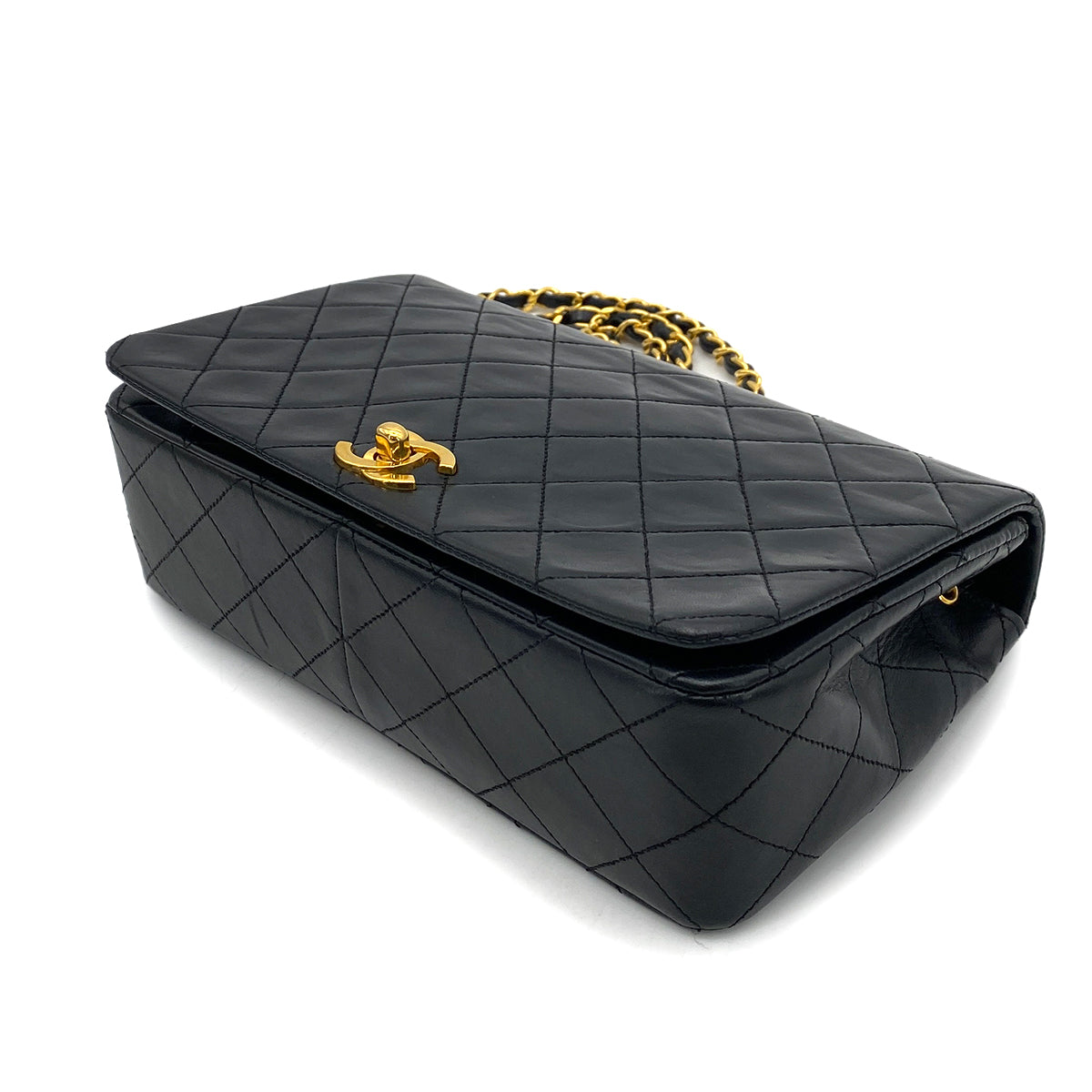 CHANEL VINTAGE FULL FLAP CHAIN SHOULDER BAG BLACK LAMB SKIN 90256453