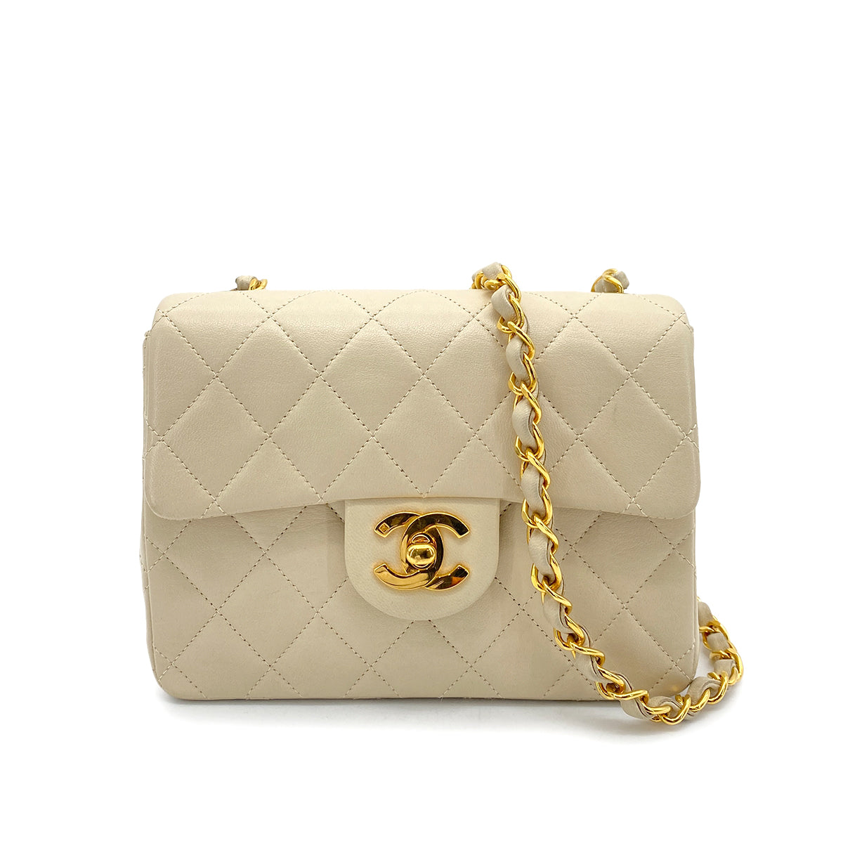 CHANEL VINTAGE MINI SQUARE 17 CHAIN SHOULDER BAG BEIGE LAMB SKIN 90256454