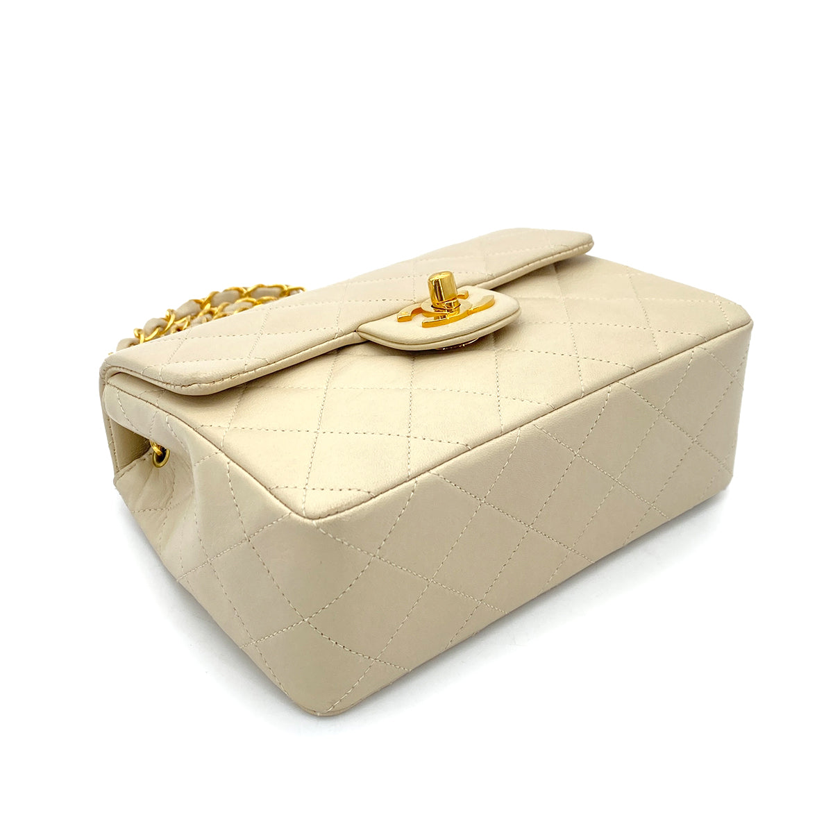 CHANEL VINTAGE MINI SQUARE 17 CHAIN SHOULDER BAG BEIGE LAMB SKIN 90256454