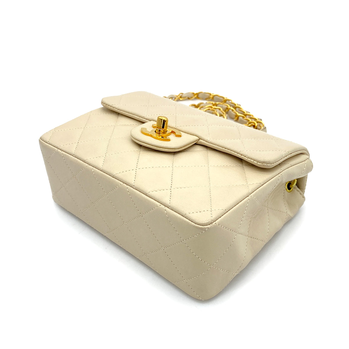 CHANEL VINTAGE MINI SQUARE 17 CHAIN SHOULDER BAG BEIGE LAMB SKIN 90256454