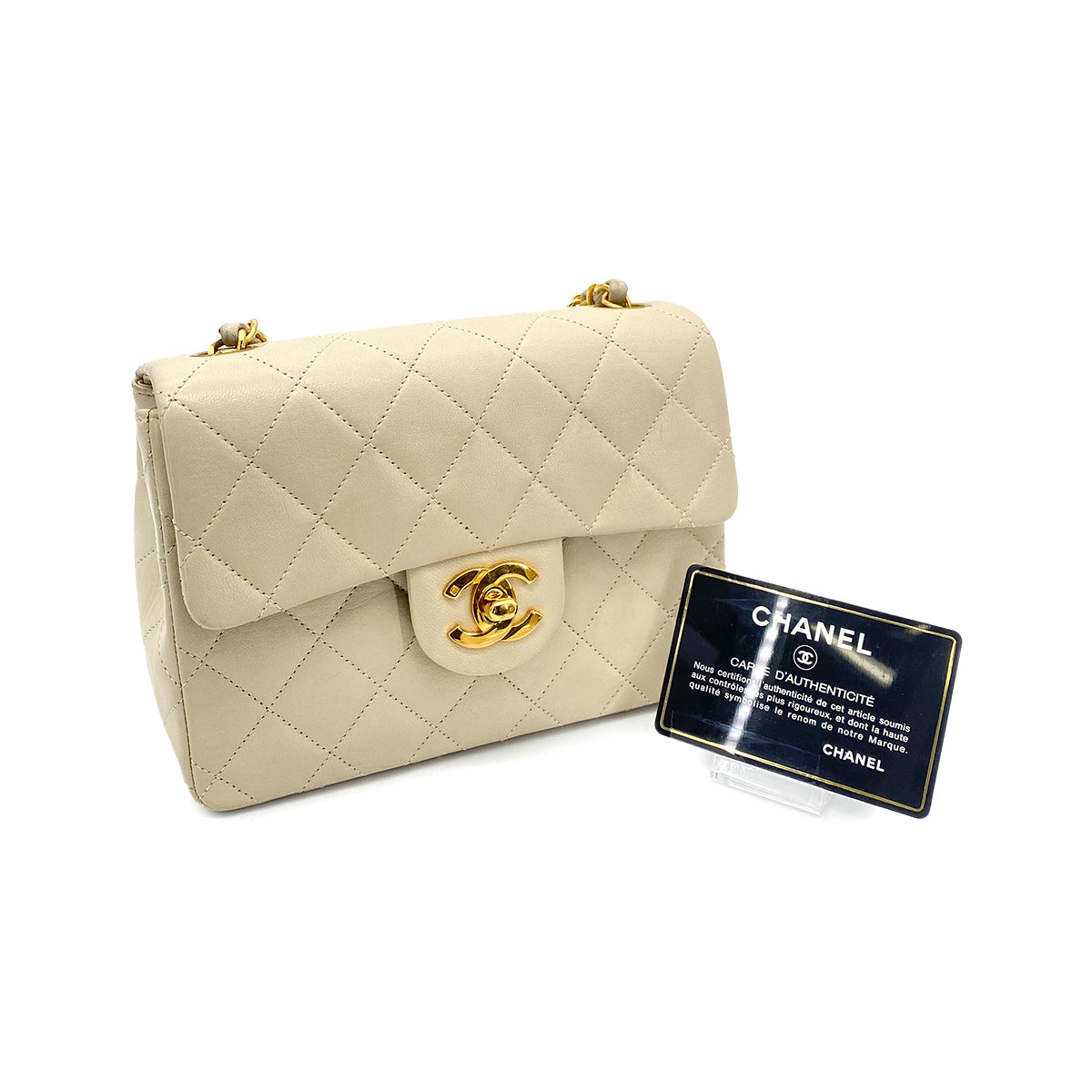 CHANEL VINTAGE MINI SQUARE 17 CHAIN SHOULDER BAG BEIGE LAMB SKIN 90256454