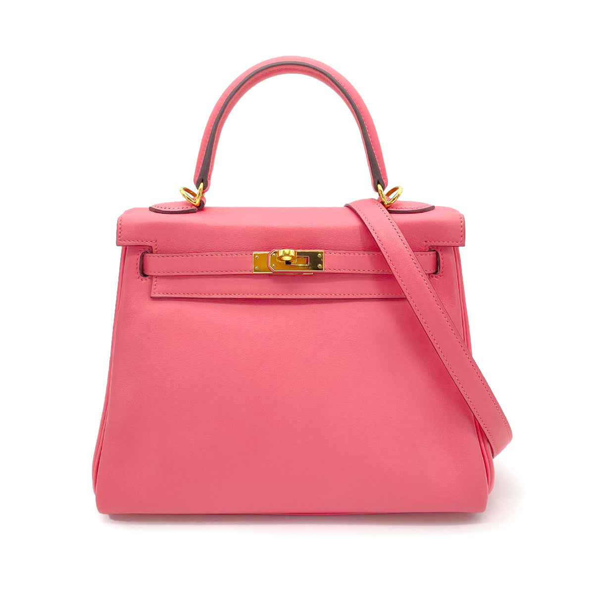 HERMES KELLY 25 RETOURNE PINK SWIFT ROSE AZALEE  HAND SHOULDER BAG GHW D 90256464