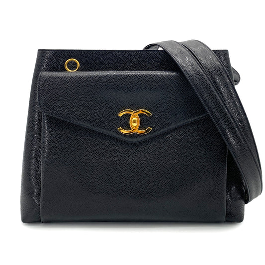 CHANEL VINTAGE CHAIN TOTE BAG BLACK CAVIAR SKIN 90256932
