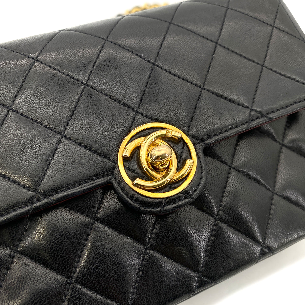 CHANEL VINTAGE MINI FLAP CHAIN SHOULDER BAG BLACK LAMB SKIN 90256934