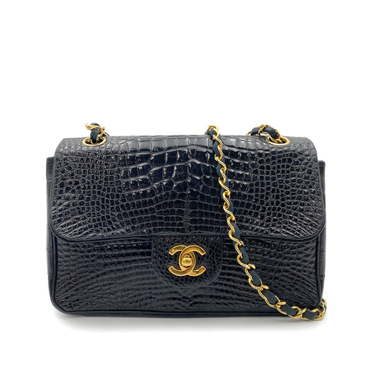 CHANEL VINTAGE CHAIN SHOULDER BAG BLACK CROCODILE 90257292