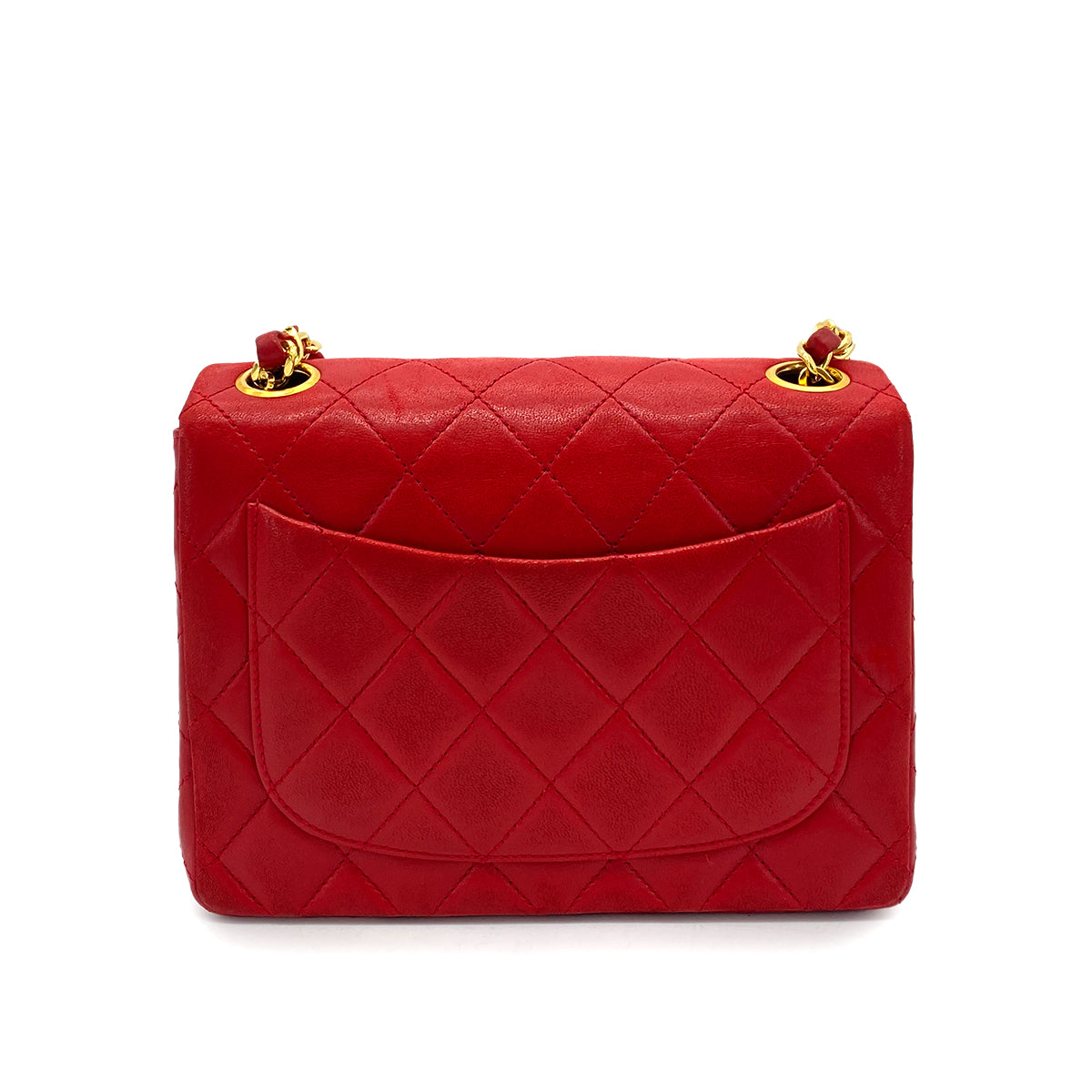 CHANEL VINTAGE MINI SQUARE 17 CHAIN SHOULDER BAG RED LAMB SKIN 90257293
